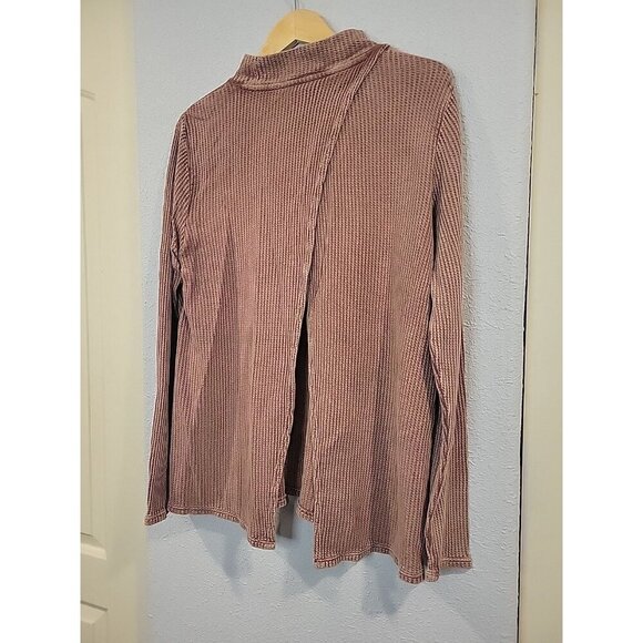Wonderly Womens Long Sleeve Waffle Knit Mauve Tunic Shirt Size XL Open Back - Picture 6 of 7
